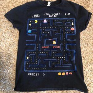 Pac Man Vintage Black T-Shirt Retro Video Game Small 100% Cotton